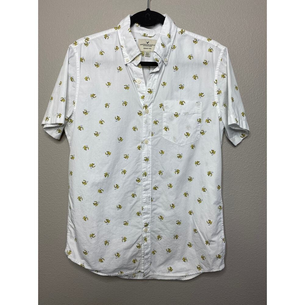 American Eagle Banana Print Button Down Shirt S